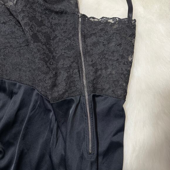 Vintage Fray Pruf 1950s Black Lace Slip Dress Side Zip Lingerie Glam 37" Bust - Picture 12 of 16